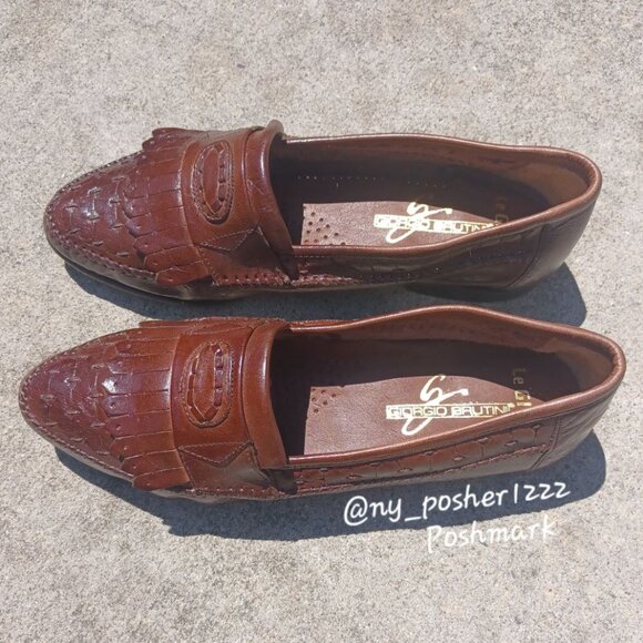 *𝓥𝓲𝓷𝓽𝓪𝓰𝓮 GIORGIO BRUTINI Le Glove Leather Kiltie Loafers 9 ¹/₂ D Brown - Picture 1 of 7